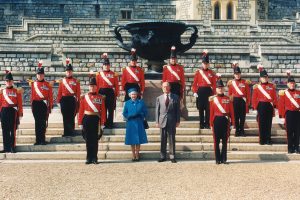 The Queen with the Military Knights of Windsor in 1995.